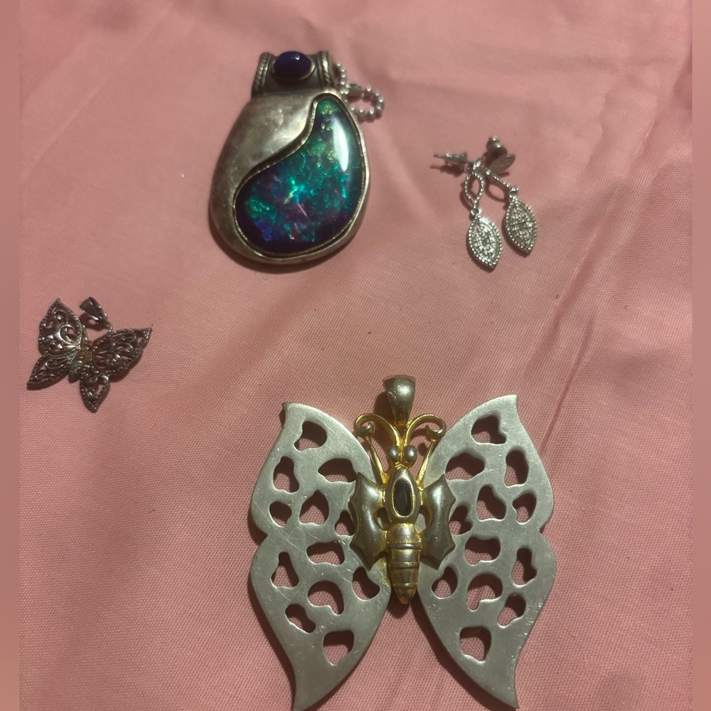 Vintage Set of Jewelry Accessories Silver Toned